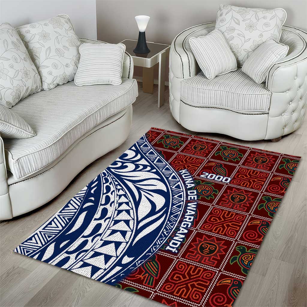 Indigenous Regions of Panama Guna de Wargandí Area Rug with Tribal Pattern and Blue White Nature and People - Wonder Print Shop