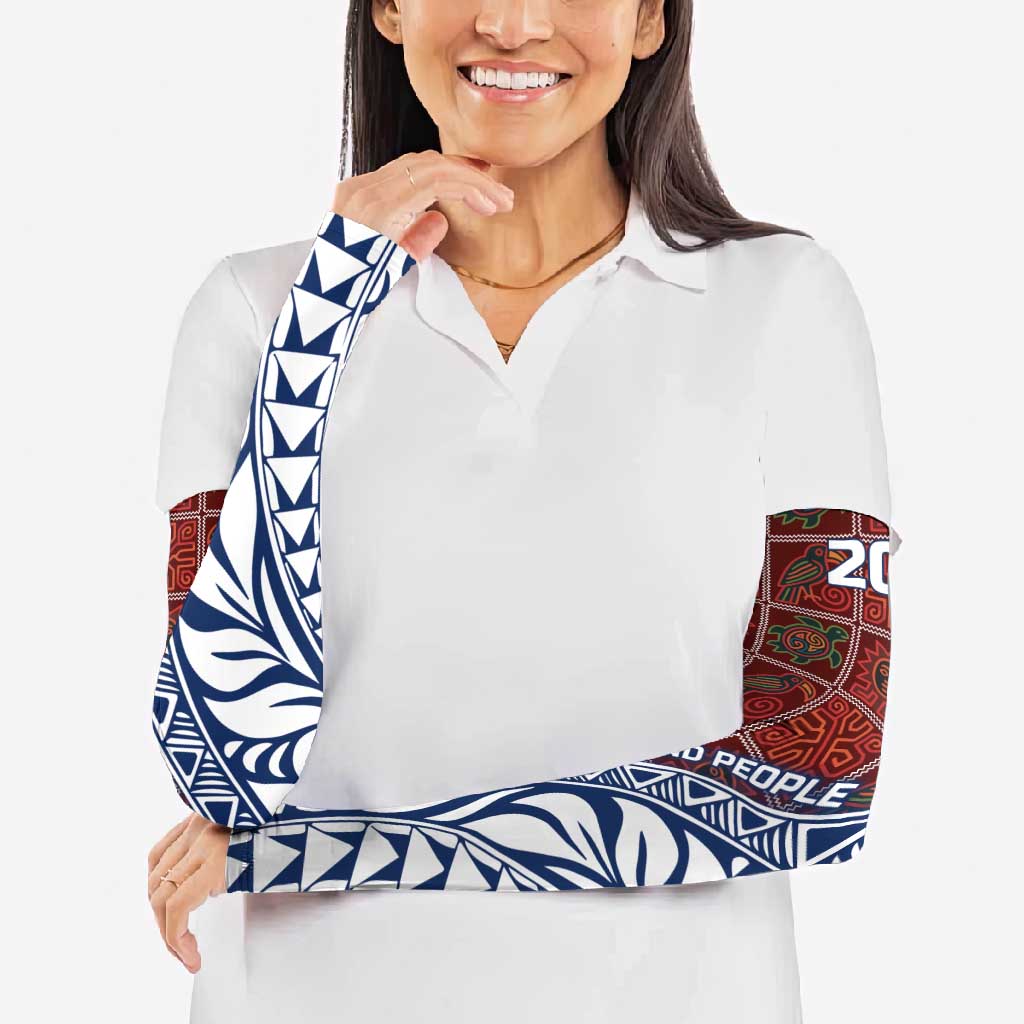 Indigenous Regions of Panama Guna de Wargandí Arm Sleeves with Tribal Pattern and Blue White Nature and People - Wonder Print Shop