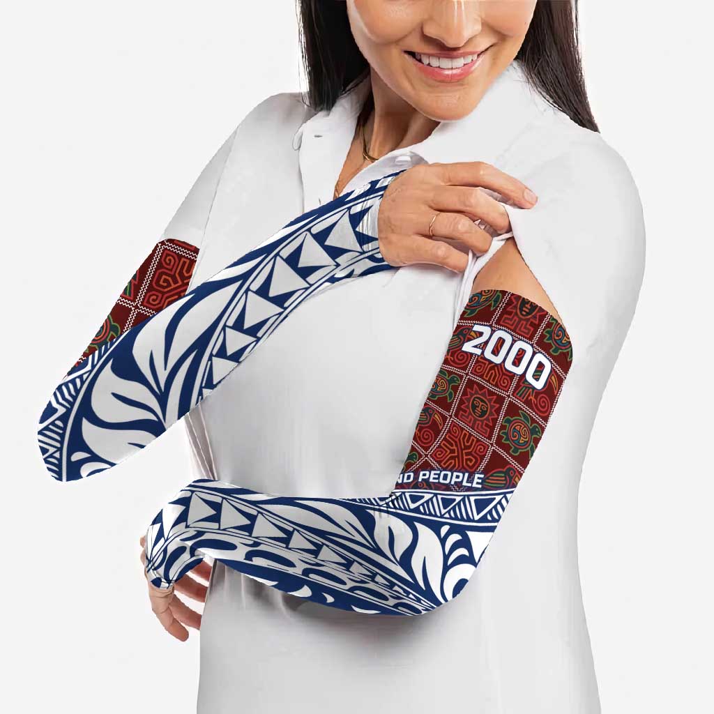 Indigenous Regions of Panama Guna de Wargandí Arm Sleeves with Tribal Pattern and Blue White Nature and People - Wonder Print Shop