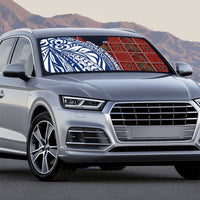 Indigenous Regions of Panama Guna de Wargandí Auto Sun Shade with Tribal Pattern and Blue White Nature and People - Wonder Print Shop