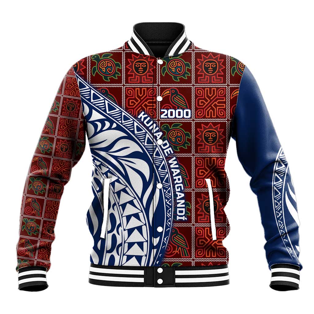 Indigenous Regions of Panama Guna de Wargandí Baseball Jacket with Tribal Pattern and Blue White Nature and People - Wonder Print Shop