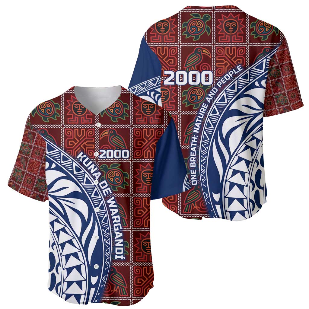 Indigenous Regions of Panama Guna de Wargandí Baseball Jersey with Tribal Pattern and Blue White Nature and People - Wonder Print Shop