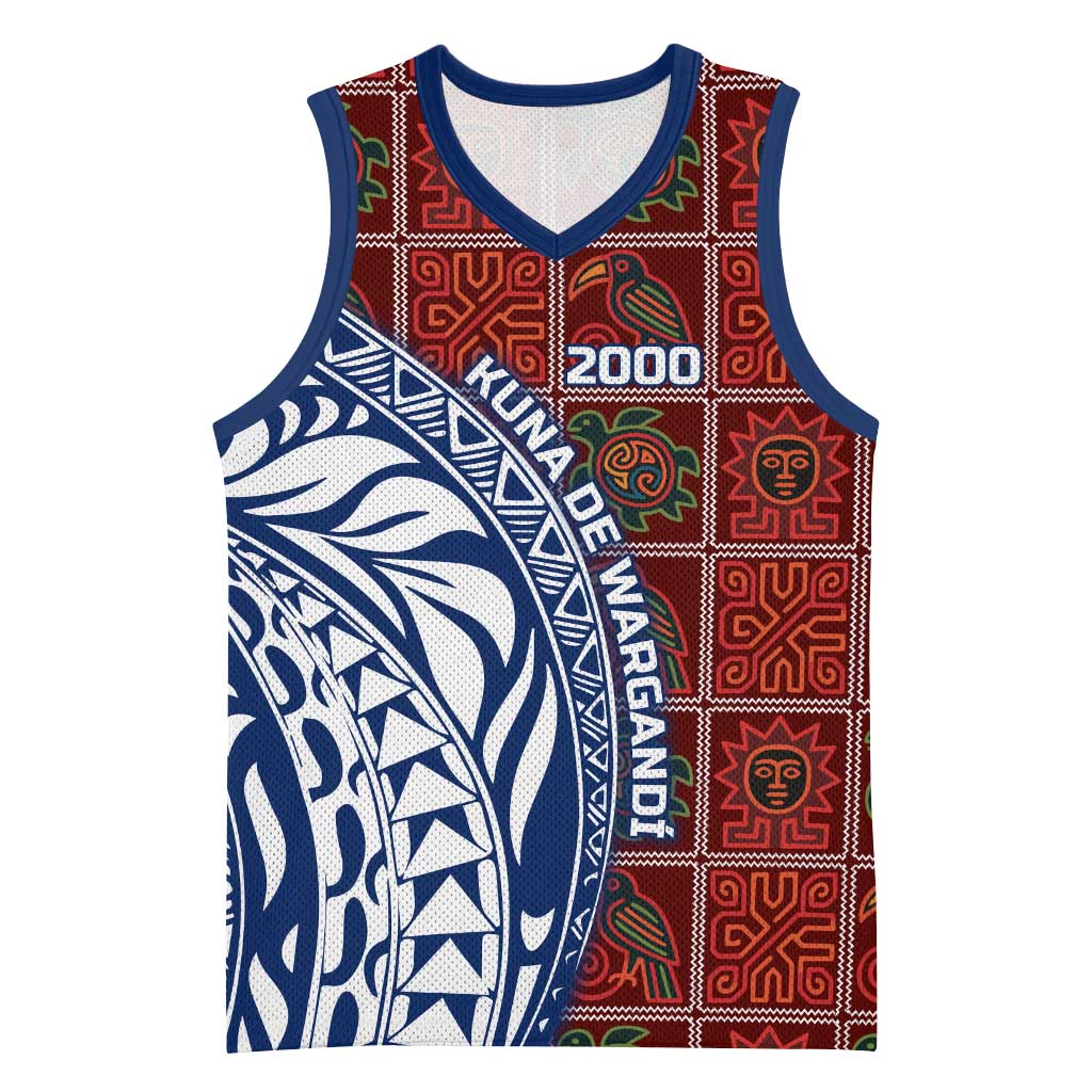 Indigenous Regions of Panama Guna de Wargandí Basketball Jersey with Tribal Pattern and Blue White Nature and People - Wonder Print Shop