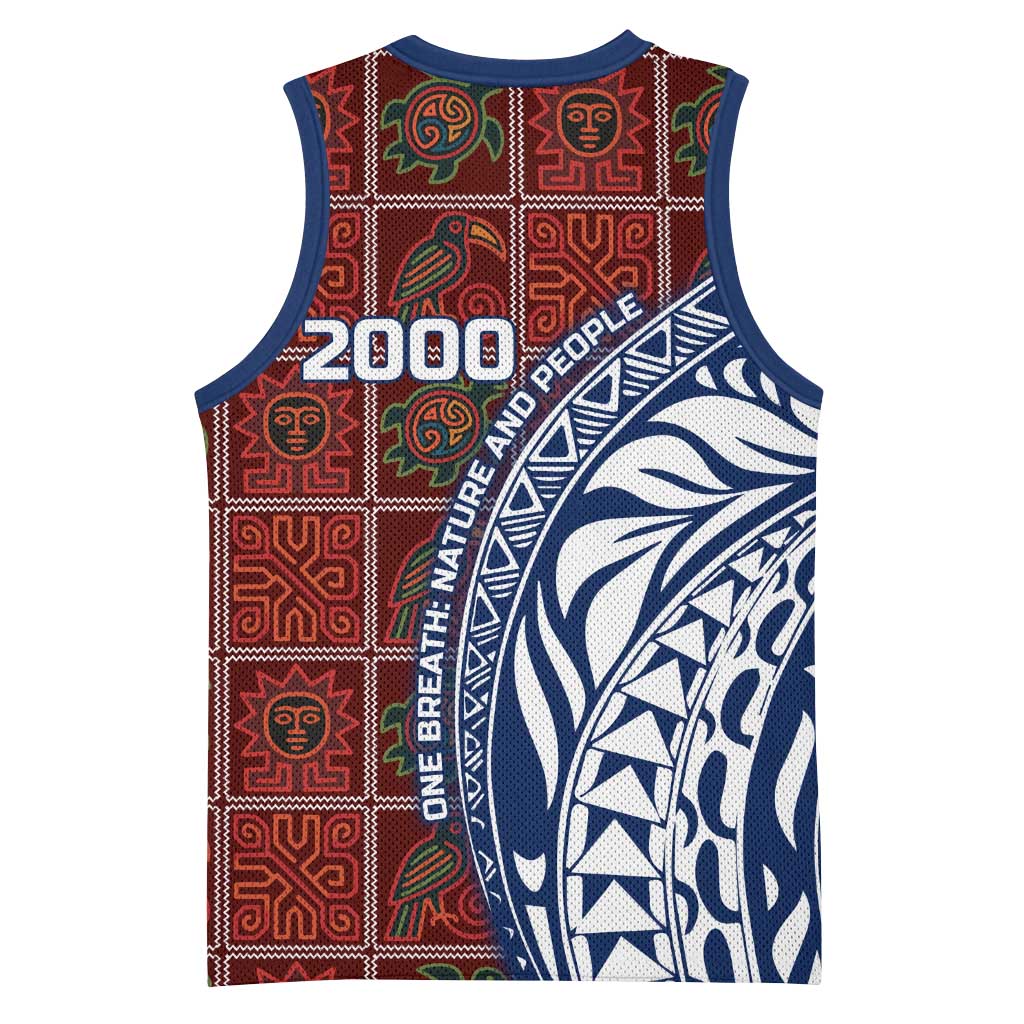 Indigenous Regions of Panama Guna de Wargandí Basketball Jersey with Tribal Pattern and Blue White Nature and People - Wonder Print Shop
