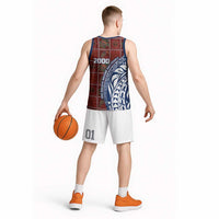 Indigenous Regions of Panama Guna de Wargandí Basketball Jersey with Tribal Pattern and Blue White Nature and People - Wonder Print Shop
