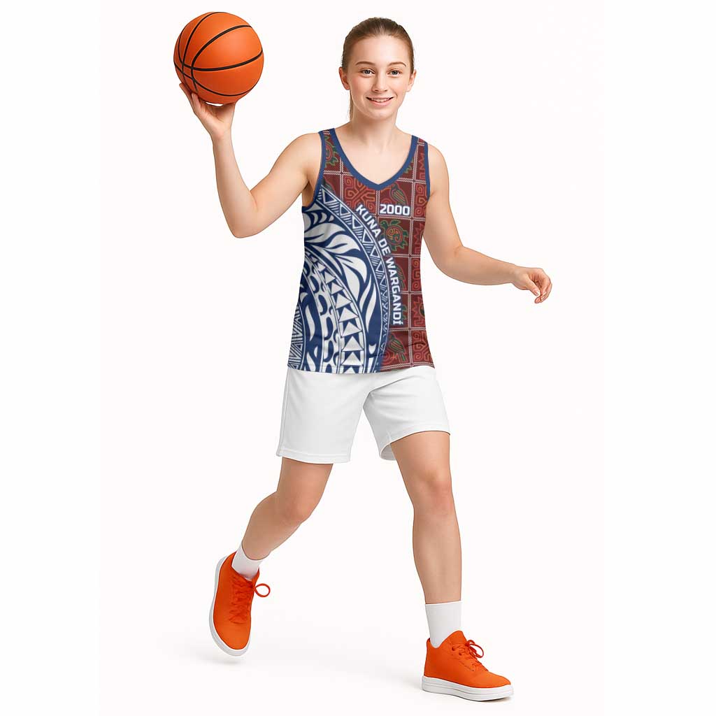 Indigenous Regions of Panama Guna de Wargandí Basketball Jersey with Tribal Pattern and Blue White Nature and People - Wonder Print Shop