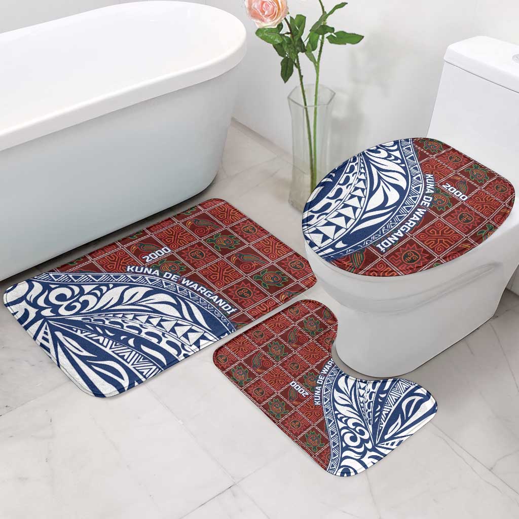 Indigenous Regions of Panama Guna de Wargandí Bathroom Set with Tribal Pattern and Blue White Nature and People - Wonder Print Shop