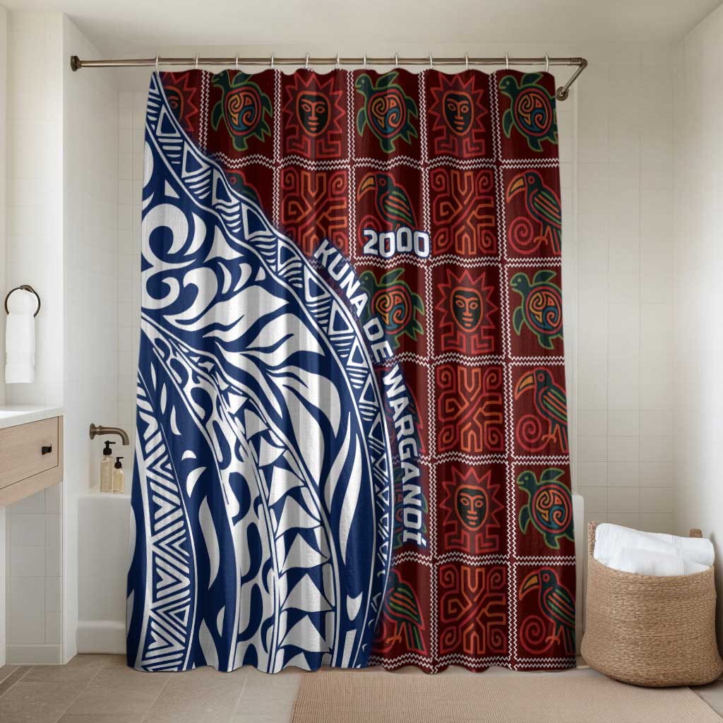 Indigenous Regions of Panama Guna de Wargandí Bathroom Set with Tribal Pattern and Blue White Nature and People - Wonder Print Shop