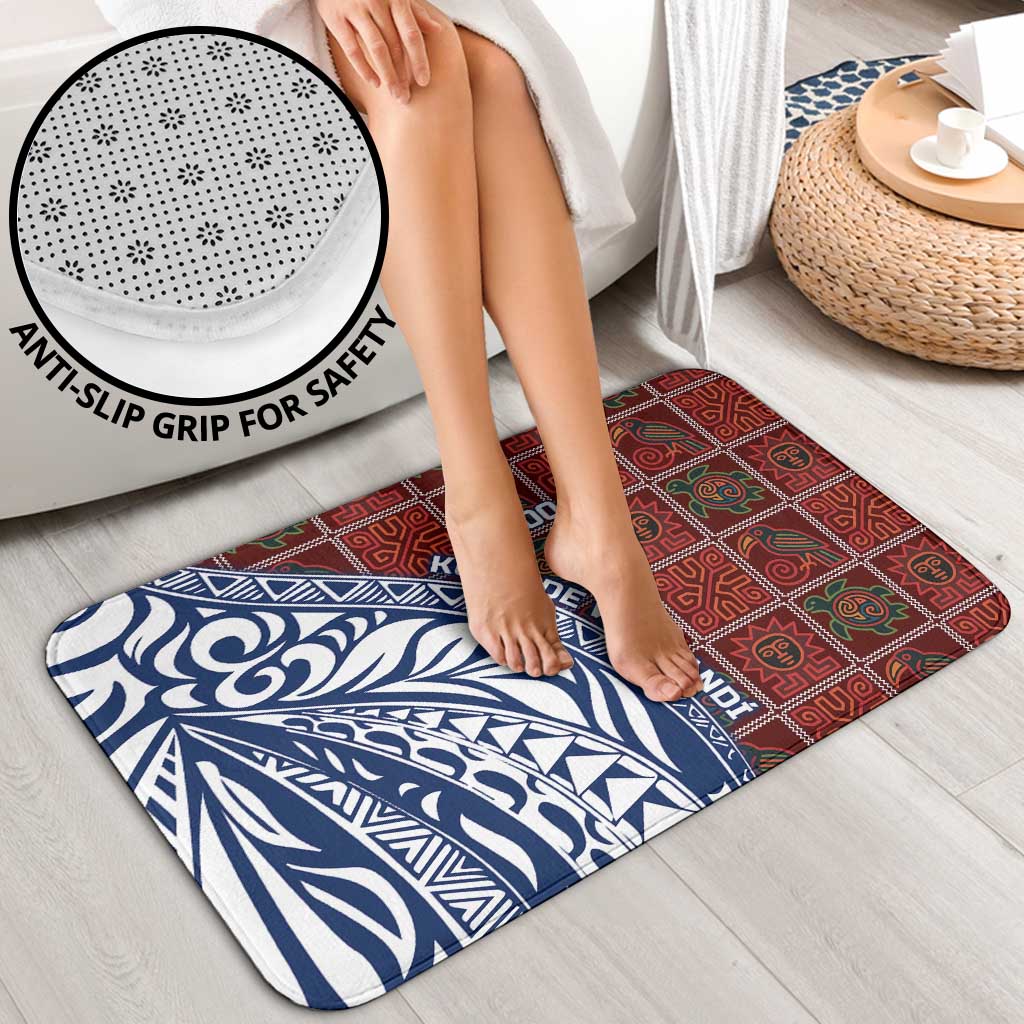 Indigenous Regions of Panama Guna de Wargandí Bathroom Set with Tribal Pattern and Blue White Nature and People - Wonder Print Shop