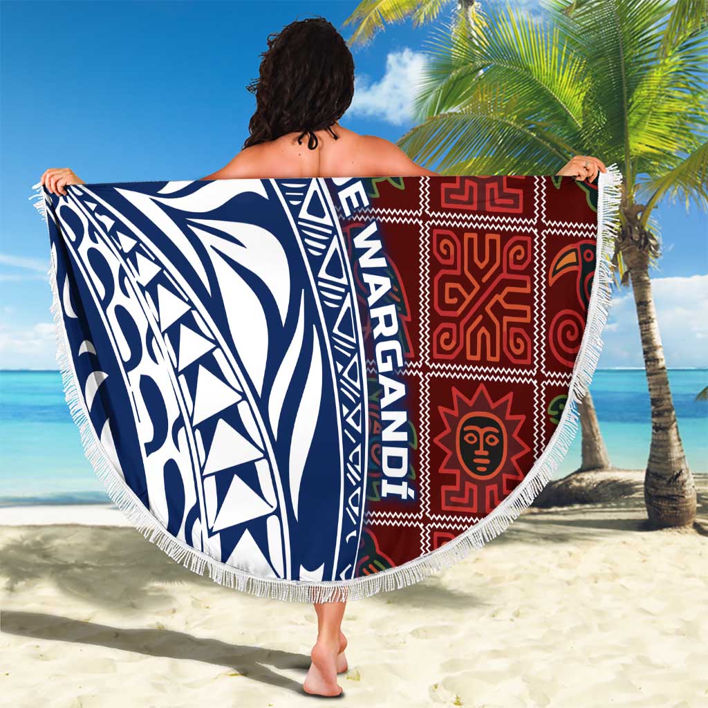 Indigenous Regions of Panama Guna de Wargandí Beach Blanket with Tribal Pattern and Blue White Nature and People - Wonder Print Shop
