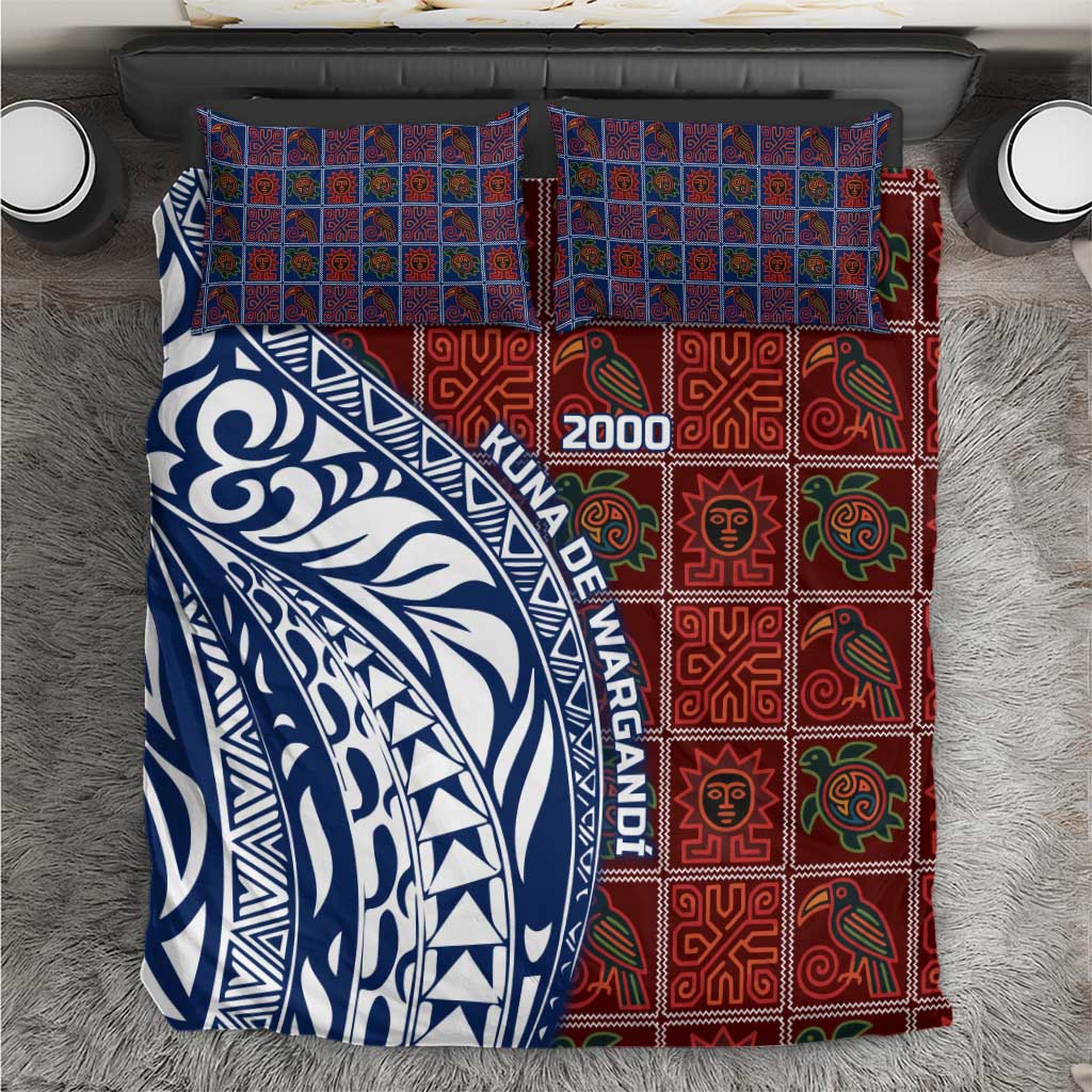 Indigenous Regions of Panama Guna de Wargandí Bedding Set with Tribal Pattern and Blue White Nature and People - Wonder Print Shop