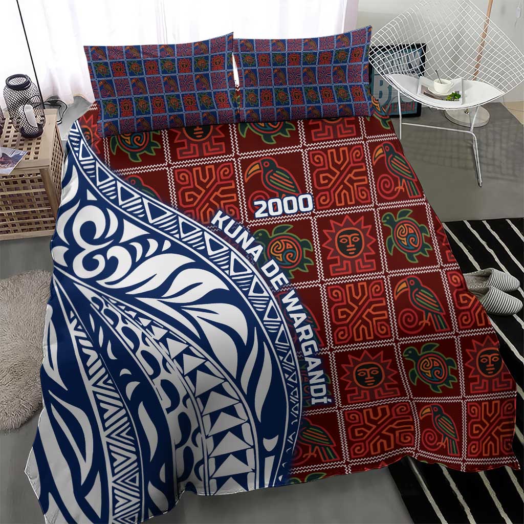Indigenous Regions of Panama Guna de Wargandí Bedding Set with Tribal Pattern and Blue White Nature and People - Wonder Print Shop
