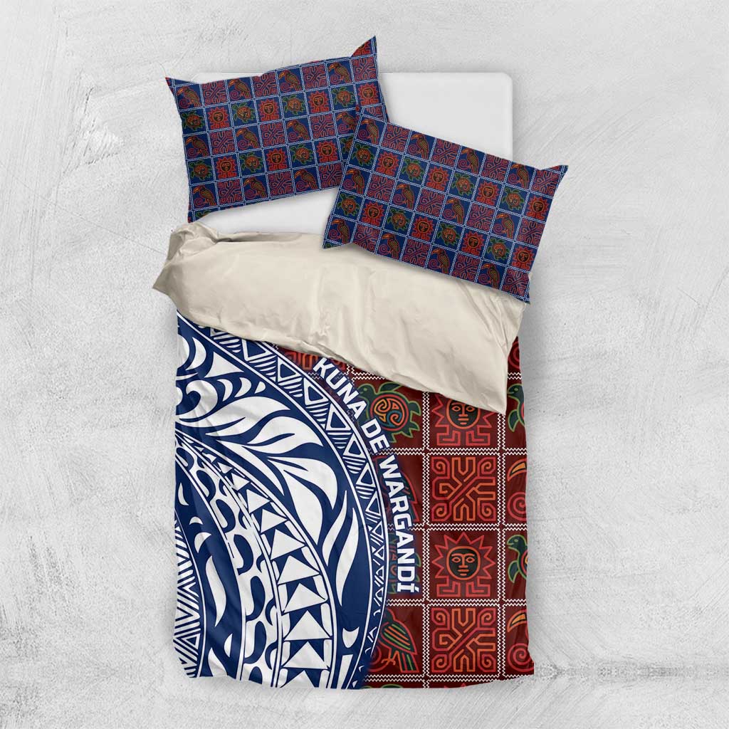 Indigenous Regions of Panama Guna de Wargandí Bedding Set with Tribal Pattern and Blue White Nature and People - Wonder Print Shop