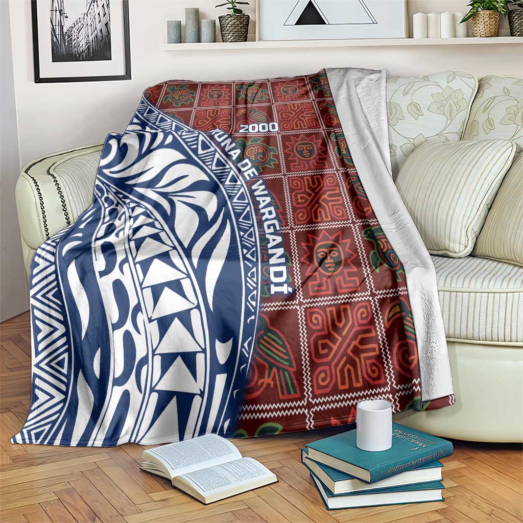 Indigenous Regions of Panama Guna de Wargandí Blanket with Tribal Pattern and Blue White Nature and People - Wonder Print Shop