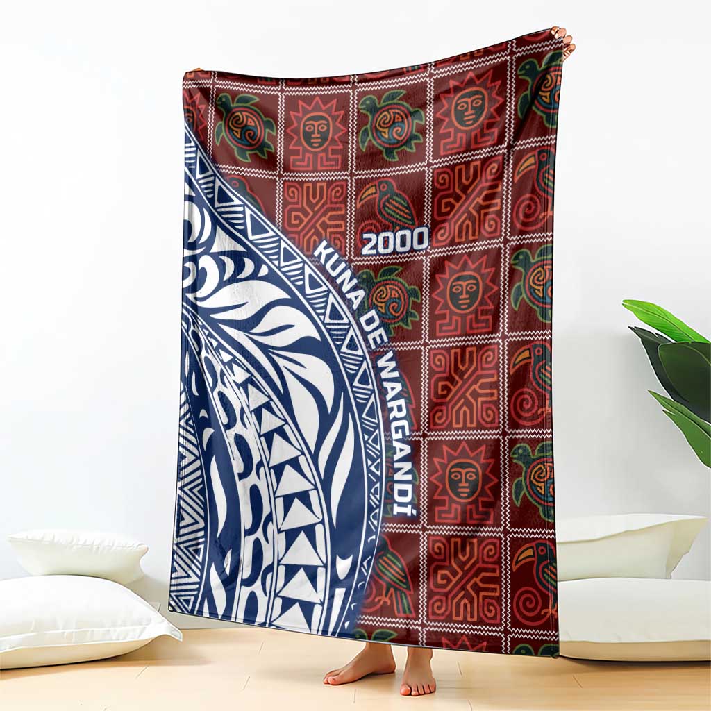 Indigenous Regions of Panama Guna de Wargandí Blanket with Tribal Pattern and Blue White Nature and People - Wonder Print Shop