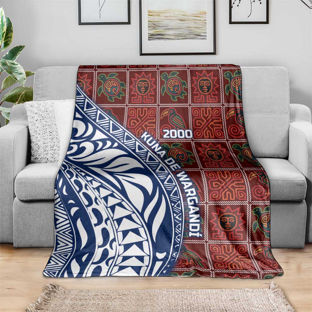 Indigenous Regions of Panama Guna de Wargandí Blanket with Tribal Pattern and Blue White Nature and People - Wonder Print Shop