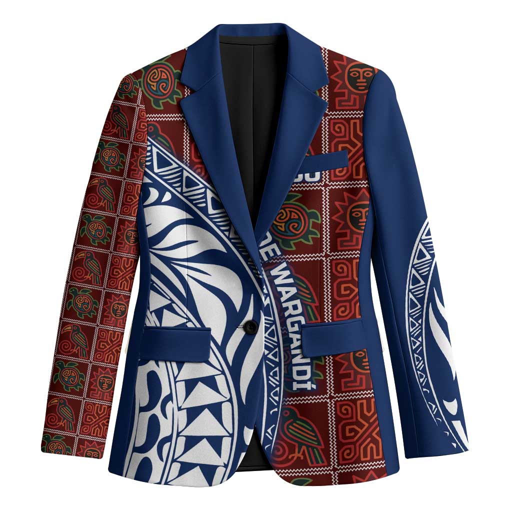 Indigenous Regions of Panama Guna de Wargandí Blazer with Tribal Pattern and Blue White Nature and People - Wonder Print Shop