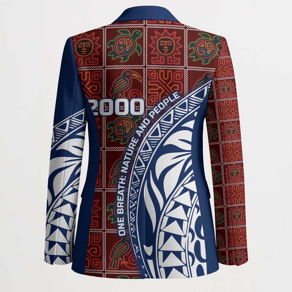 Indigenous Regions of Panama Guna de Wargandí Blazer with Tribal Pattern and Blue White Nature and People - Wonder Print Shop