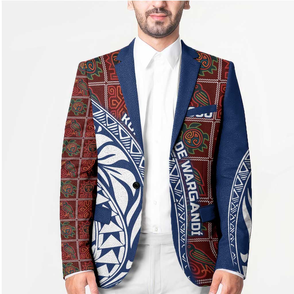 Indigenous Regions of Panama Guna de Wargandí Blazer with Tribal Pattern and Blue White Nature and People - Wonder Print Shop