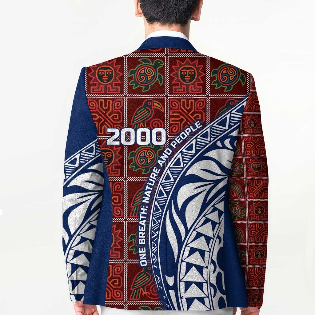 Indigenous Regions of Panama Guna de Wargandí Blazer with Tribal Pattern and Blue White Nature and People - Wonder Print Shop