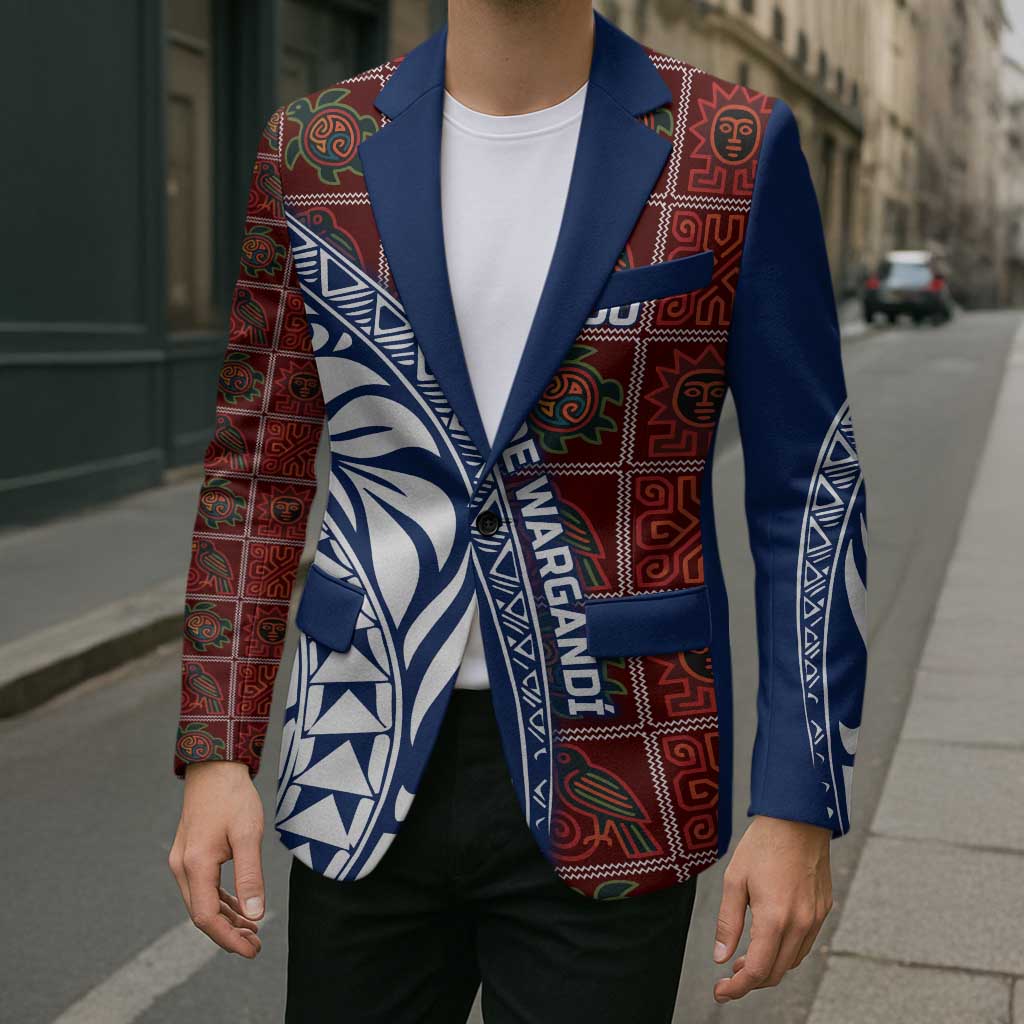 Indigenous Regions of Panama Guna de Wargandí Blazer with Tribal Pattern and Blue White Nature and People - Wonder Print Shop