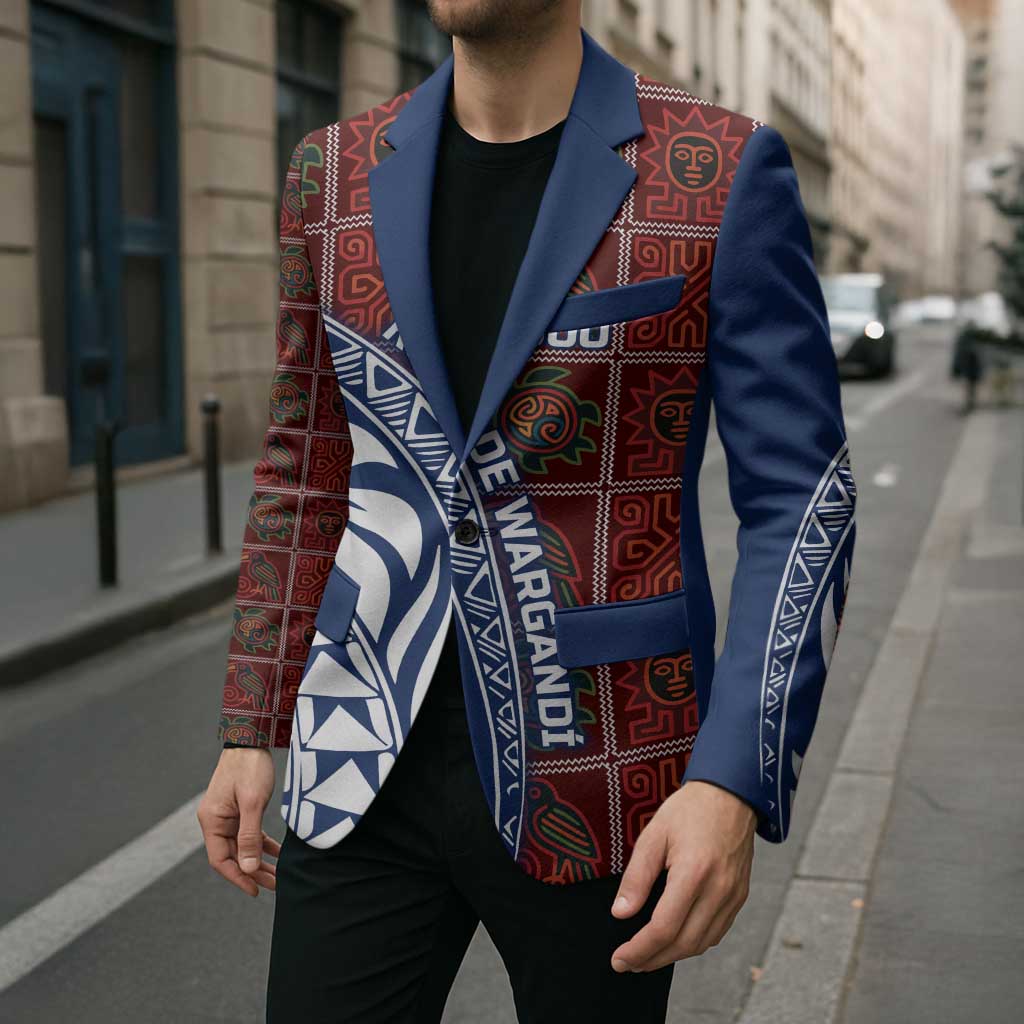 Indigenous Regions of Panama Guna de Wargandí Blazer with Tribal Pattern and Blue White Nature and People - Wonder Print Shop