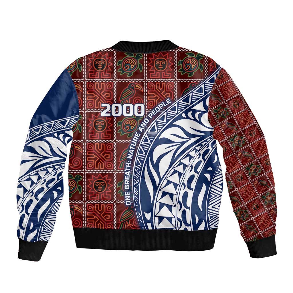 Indigenous Regions of Panama Guna de Wargandí Bomber Jacket with Tribal Pattern and Blue White Nature and People - Wonder Print Shop