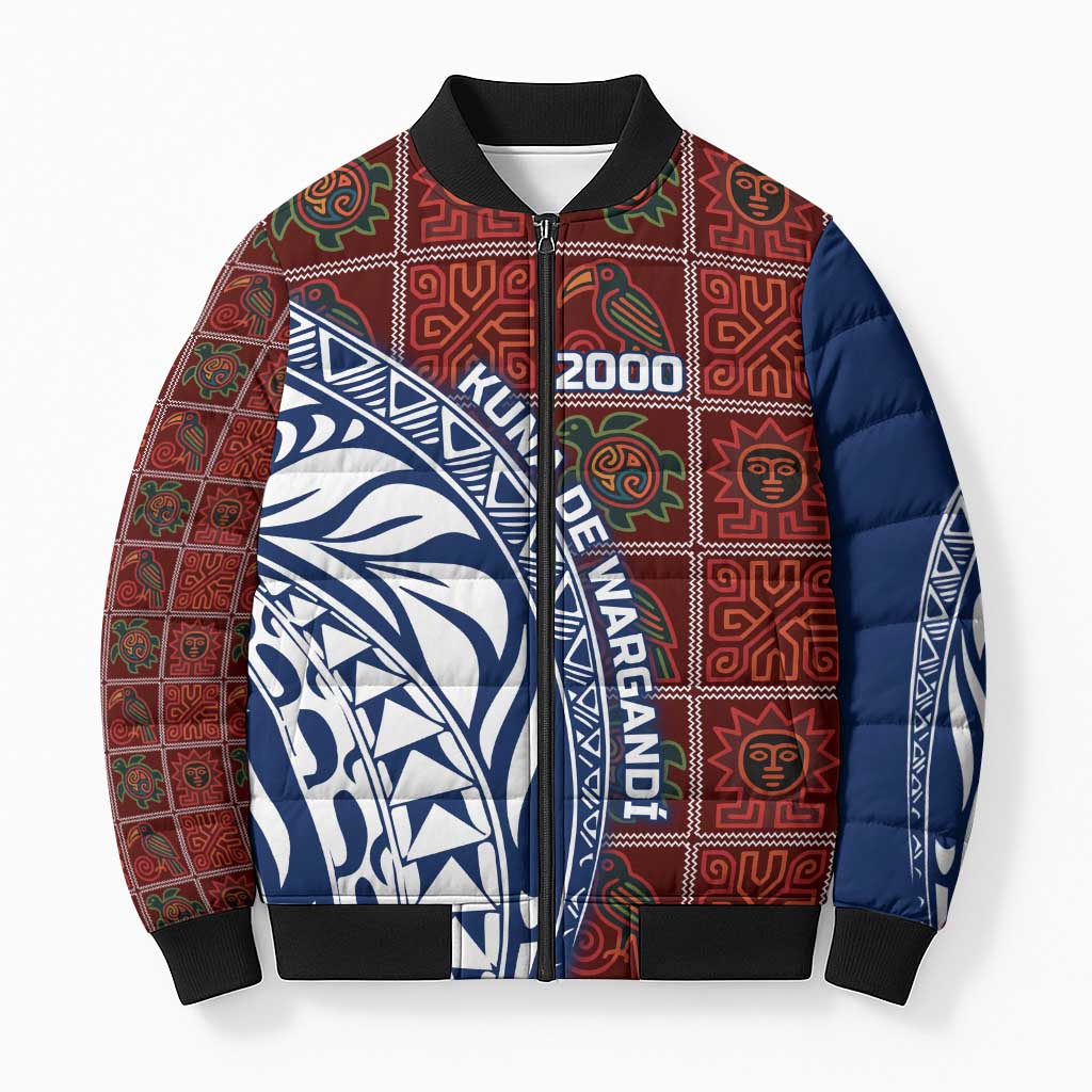 Indigenous Regions of Panama Guna de Wargandí Bomber Puffer Jacket with Tribal Pattern and Blue White Nature and People - Wonder Print Shop
