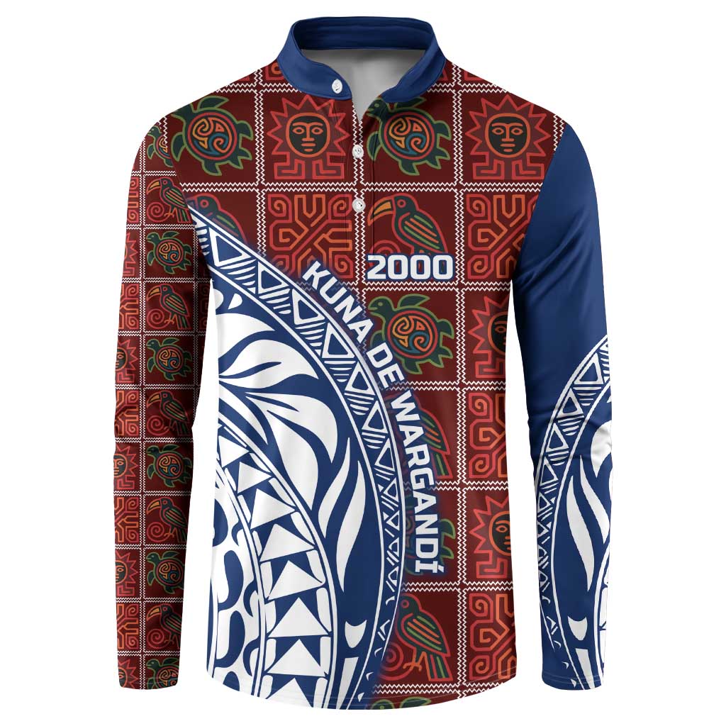 Indigenous Regions of Panama Guna de Wargandí Button Sweatshirt with Tribal Pattern and Blue White Nature and People - Wonder Print Shop