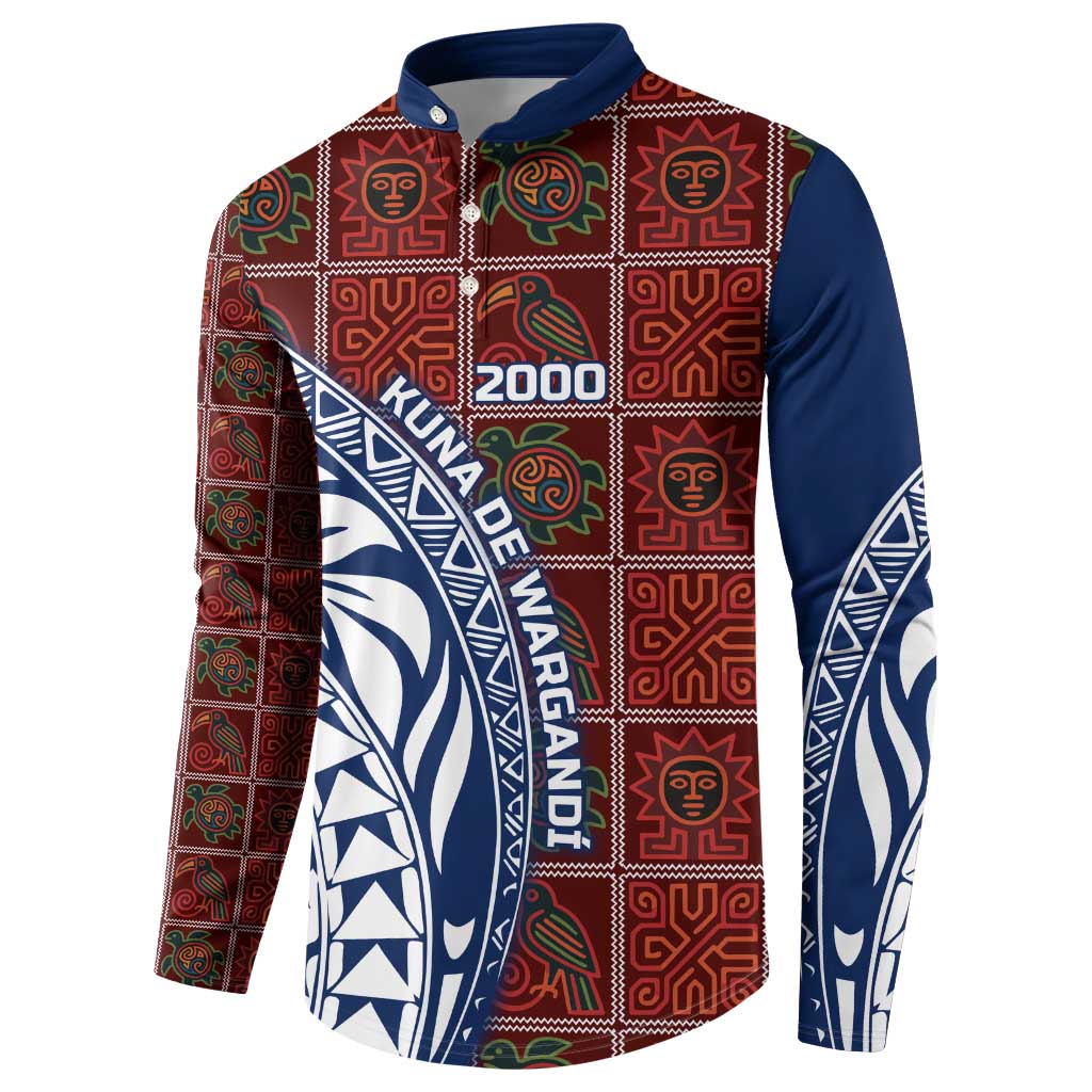 Indigenous Regions of Panama Guna de Wargandí Button Sweatshirt with Tribal Pattern and Blue White Nature and People - Wonder Print Shop