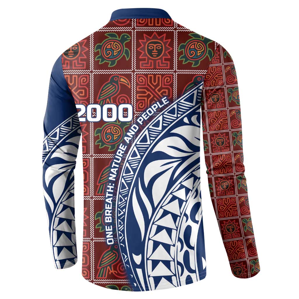 Indigenous Regions of Panama Guna de Wargandí Button Sweatshirt with Tribal Pattern and Blue White Nature and People - Wonder Print Shop
