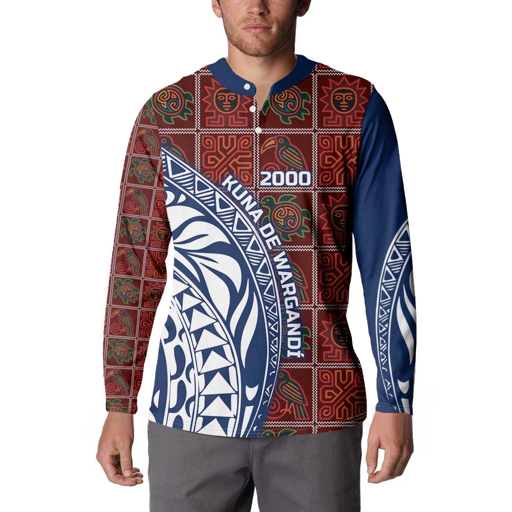Indigenous Regions of Panama Guna de Wargandí Button Sweatshirt with Tribal Pattern and Blue White Nature and People - Wonder Print Shop