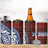 Indigenous Regions of Panama Guna de Wargandí 4 in 1 Can Cooler Tumbler with Tribal Pattern and Blue White Nature and People - Wonder Print Shop
