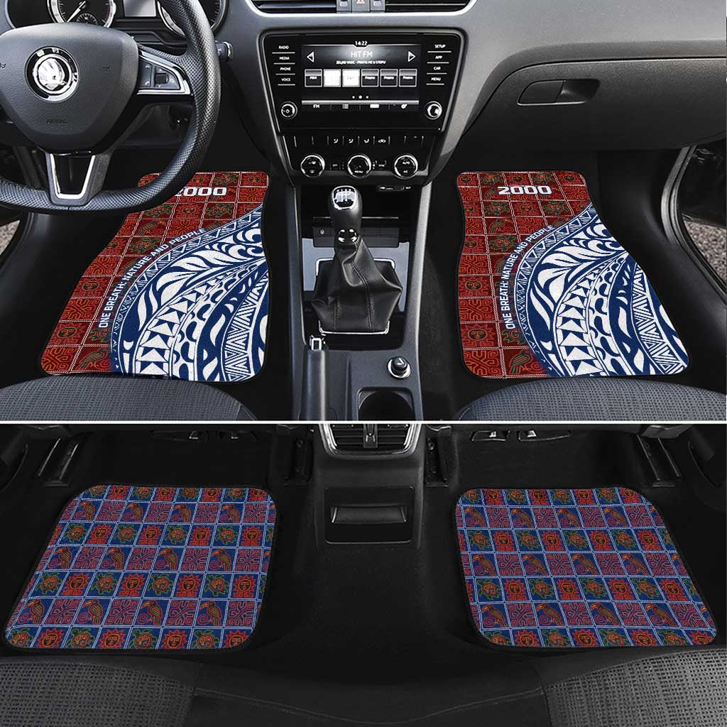 Indigenous Regions of Panama Guna de Wargandí Car Mats with Tribal Pattern and Blue White Nature and People - Wonder Print Shop