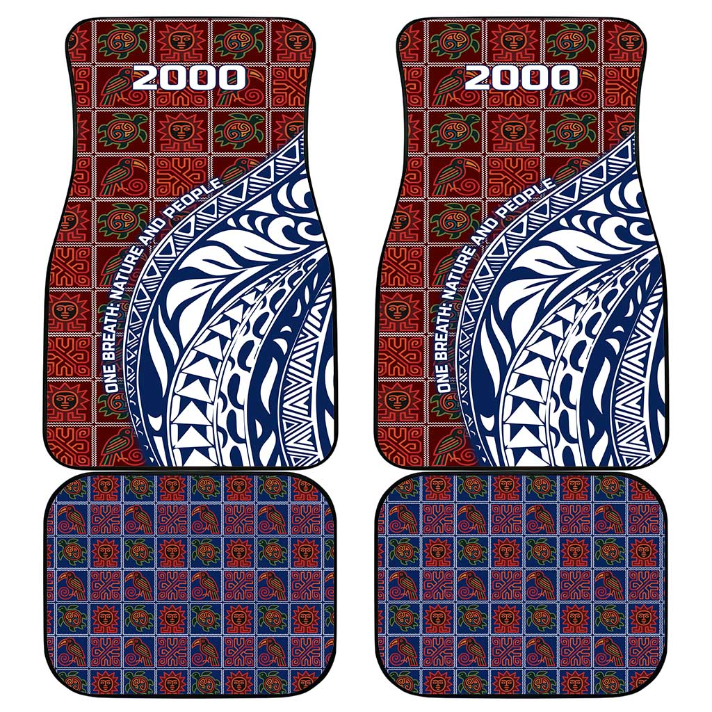 Indigenous Regions of Panama Guna de Wargandí Car Mats with Tribal Pattern and Blue White Nature and People - Wonder Print Shop