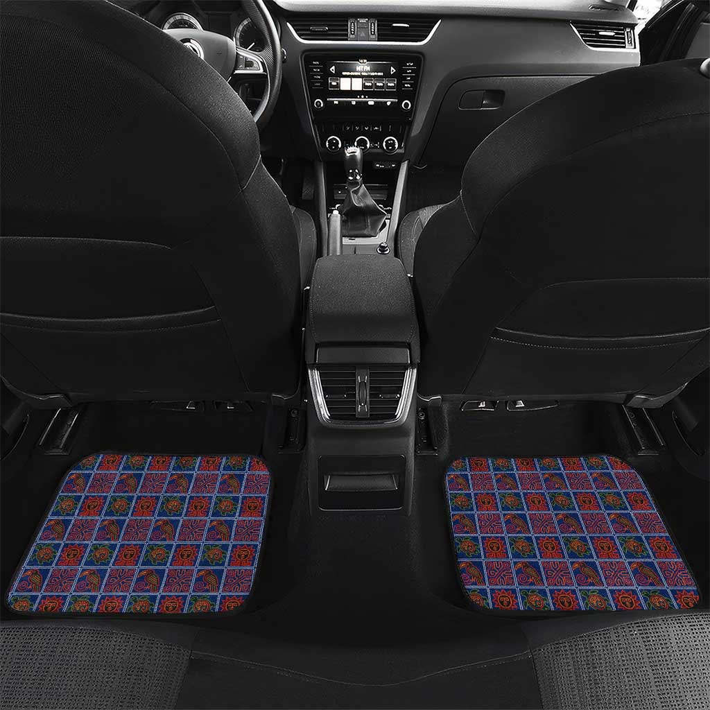 Indigenous Regions of Panama Guna de Wargandí Car Mats with Tribal Pattern and Blue White Nature and People - Wonder Print Shop