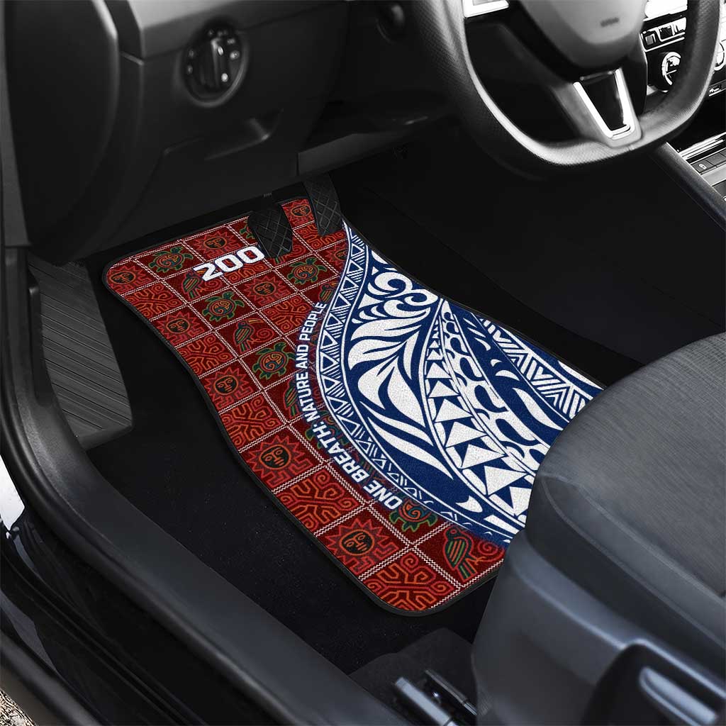 Indigenous Regions of Panama Guna de Wargandí Car Mats with Tribal Pattern and Blue White Nature and People - Wonder Print Shop