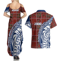 Indigenous Regions of Panama Guna de Wargandí Couples Matching Summer Maxi Dress and Hawaiian Shirt with Tribal Pattern and Blue White Nature and People - Wonder Print Shop