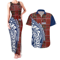 Indigenous Regions of Panama Guna de Wargandí Couples Matching Tank Maxi Dress and Hawaiian Shirt with Tribal Pattern and Blue White Nature and People - Wonder Print Shop