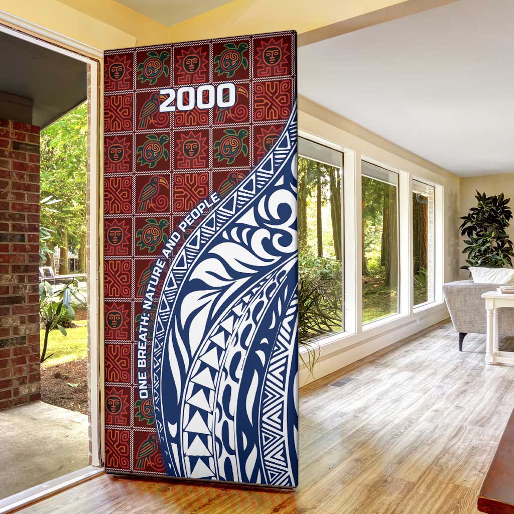Indigenous Regions of Panama Guna de Wargandí Door Cover with Tribal Pattern and Blue White Nature and People - Wonder Print Shop
