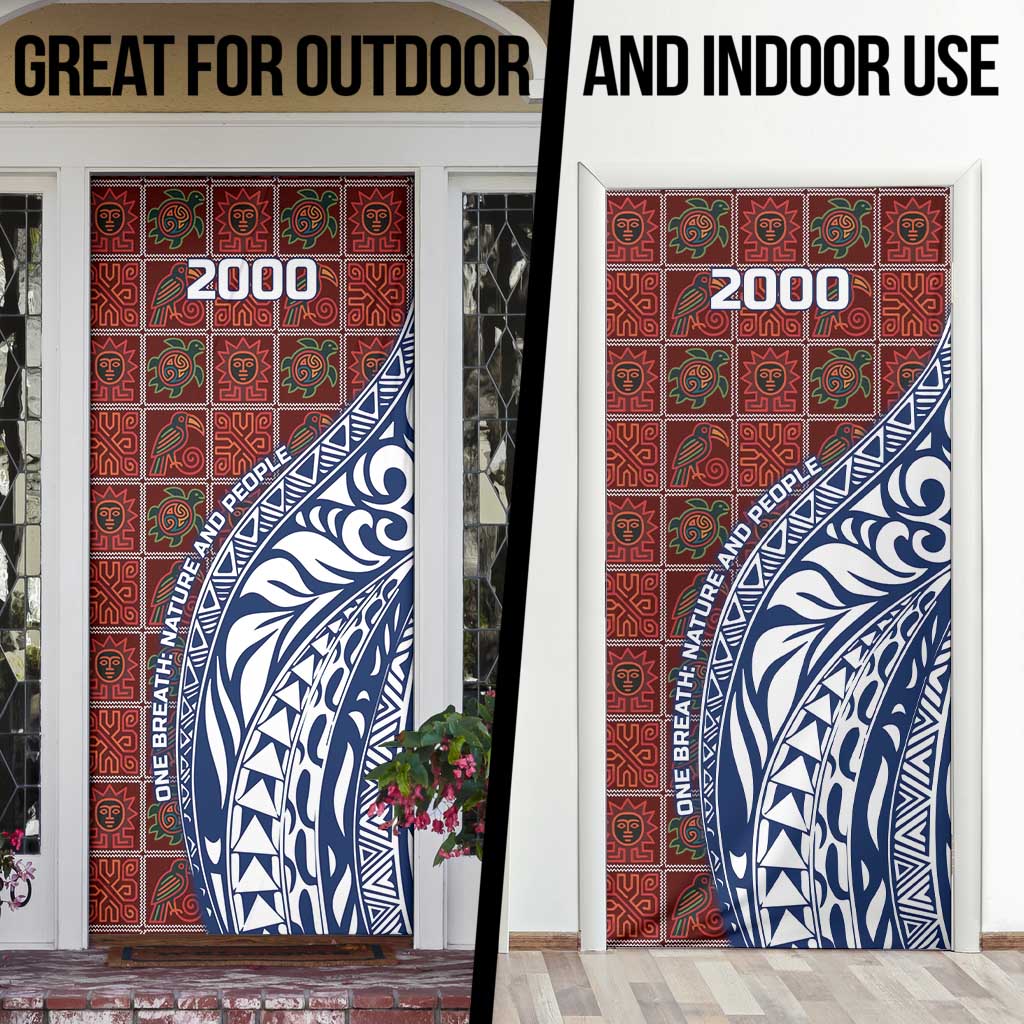 Indigenous Regions of Panama Guna de Wargandí Door Cover with Tribal Pattern and Blue White Nature and People - Wonder Print Shop