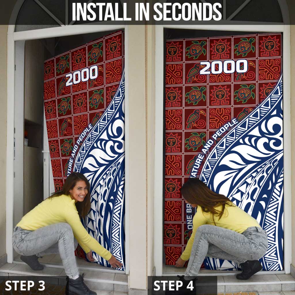 Indigenous Regions of Panama Guna de Wargandí Door Cover with Tribal Pattern and Blue White Nature and People - Wonder Print Shop