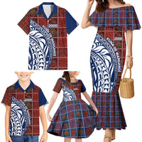 Indigenous Regions of Panama Guna de Wargandí Family Matching Mermaid Dress and Hawaiian Shirt with Tribal Pattern and Blue White Nature and People - Wonder Print Shop
