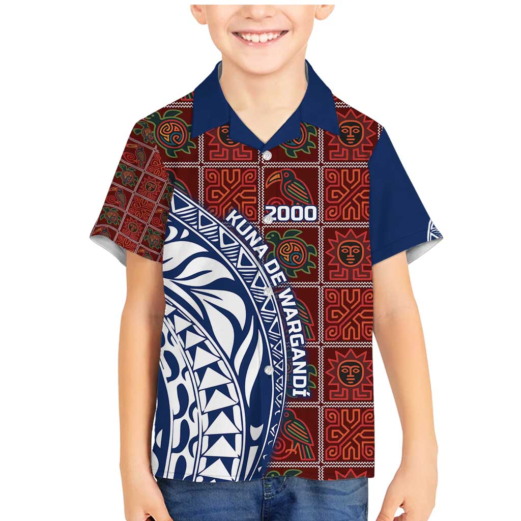 Indigenous Regions of Panama Guna de Wargandí Family Matching Mermaid Dress and Hawaiian Shirt with Tribal Pattern and Blue White Nature and People - Wonder Print Shop
