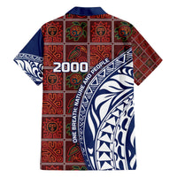 Indigenous Regions of Panama Guna de Wargandí Family Matching Off The Shoulder Long Sleeve Dress and Hawaiian Shirt with Tribal Pattern and Blue White Nature and People - Wonder Print Shop