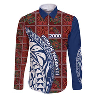 Indigenous Regions of Panama Guna de Wargandí Family Matching Off The Shoulder Long Sleeve Dress and Hawaiian Shirt with Tribal Pattern and Blue White Nature and People - Wonder Print Shop