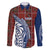 Indigenous Regions of Panama Guna de Wargandí Family Matching Off The Shoulder Long Sleeve Dress and Hawaiian Shirt with Tribal Pattern and Blue White Nature and People - Wonder Print Shop