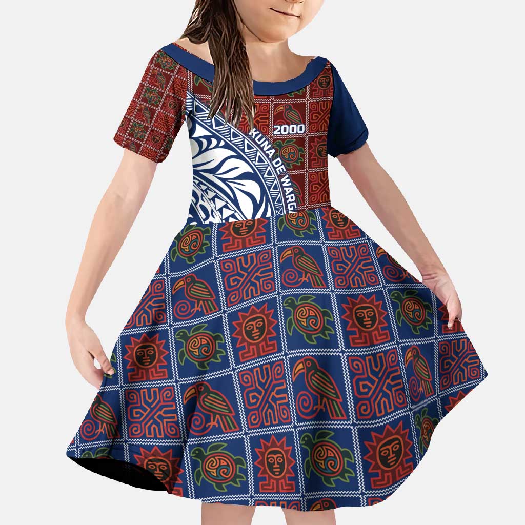 Indigenous Regions of Panama Guna de Wargandí Family Matching Off Shoulder Maxi Dress and Hawaiian Shirt with Tribal Pattern and Blue White Nature and People - Wonder Print Shop