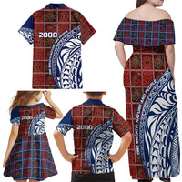 Indigenous Regions of Panama Guna de Wargandí Family Matching Off Shoulder Maxi Dress and Hawaiian Shirt with Tribal Pattern and Blue White Nature and People - Wonder Print Shop