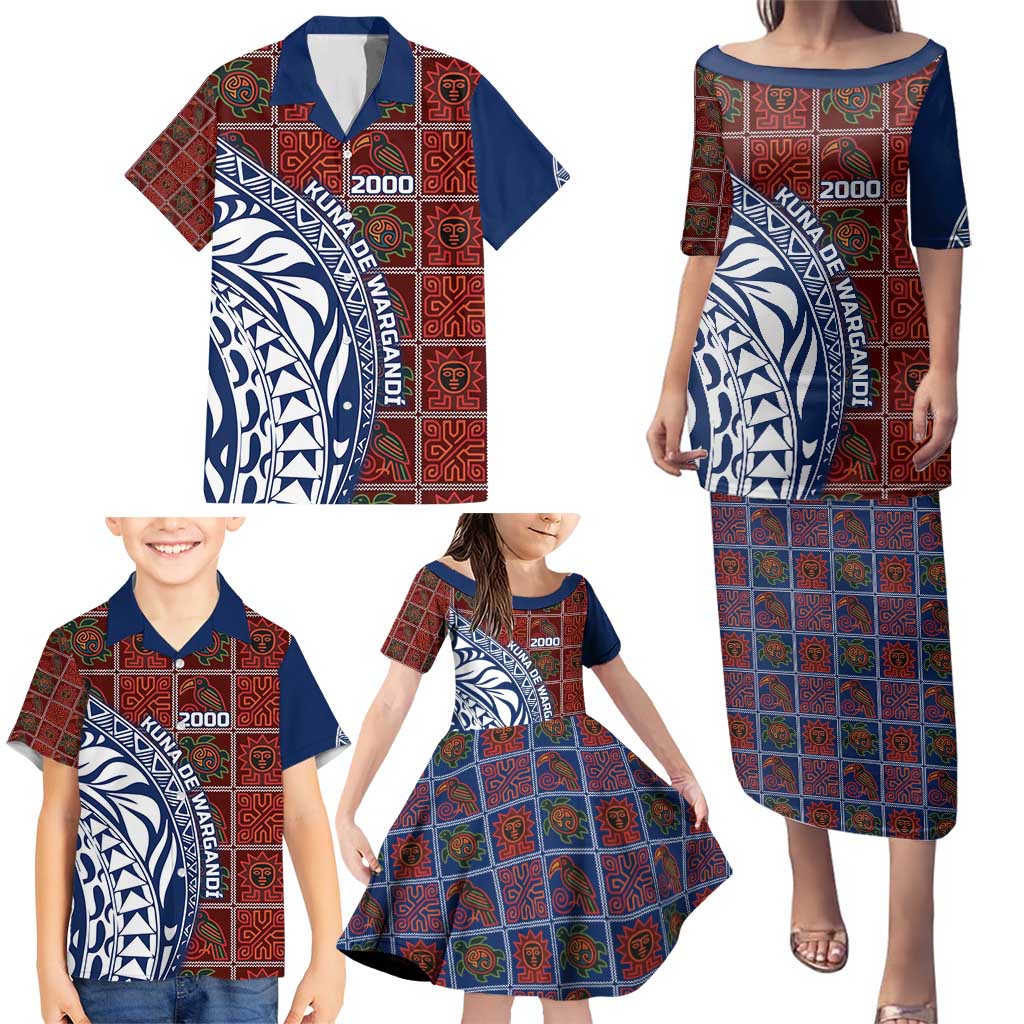 Indigenous Regions of Panama Guna de Wargandí Family Matching Puletasi and Hawaiian Shirt with Tribal Pattern and Blue White Nature and People - Wonder Print Shop